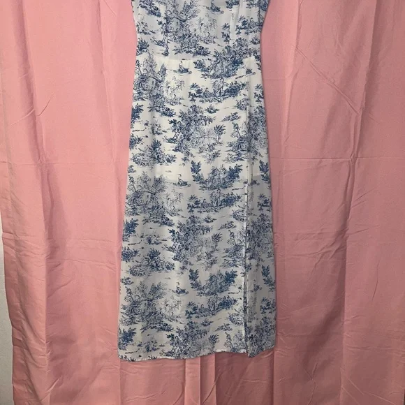 Cider Blue and White Sheath Midi Dress with Flutter Sleeves - Picture 2 of 3